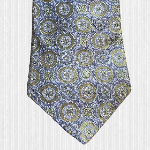 IKE BEHAR for Neiman Marcus Periwinkle Blue Green Textured Repp Silk Tie - Picture 8 of 12